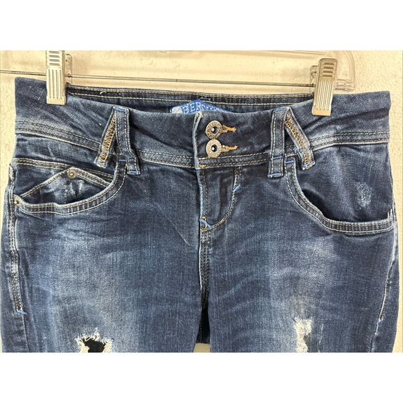 Bershka Jeans Women's EUR 38/US 8 (27x31) Blue Low Rise Straight Distressed - Picture 6 of 13